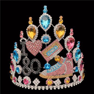 China custom 6 inch rhinestone pageant crown Crystal Adjustable Tiara CR-210305 for sale