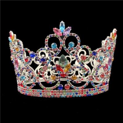 China Colorful Rhinestone Pageant Crown Custom Large Circle Full Round Crystal Beauty Crowns PC-210818 for sale