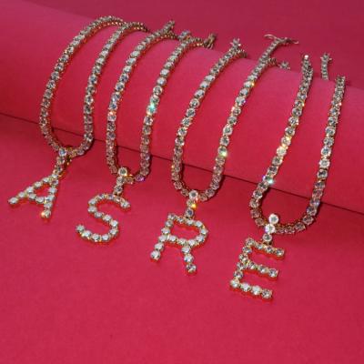 China FASHIONABLE High Quality Simple Letters Necklaces Tennis Zircon Pendant Charm For Women Men Hip Hop Jewelry Tennis Chain for sale