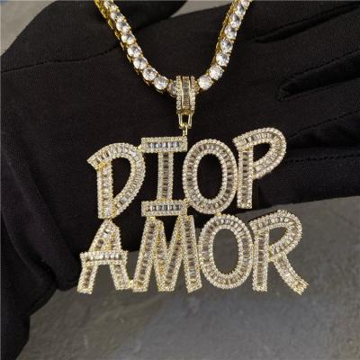 China Custom Hiphop Name Words Zircon Bling Initials Hip Hop Jewelry Letters Dangle Charm Men Women Rock Necklace for sale