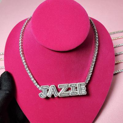 China FASHION Customized Name Necklace With Zircon Tennis Chain Iced Out Letters Choker Necklace For Women for sale