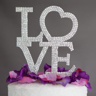 China Custom Wediing Crystal Cake Topper LOVE Rhinestone Cake Decoration for sale