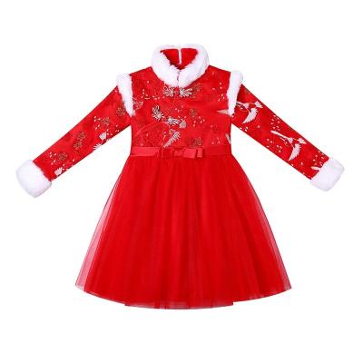 China Washable Winter Baby Girls Skirt Spring Festival Happy New Year Long Princess Dresses Ethnic Style Embroidery Mesh Dress for sale