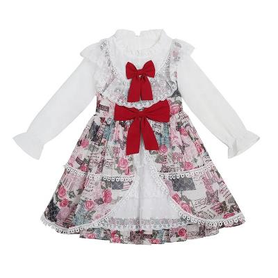 China Washable Girl Birthday Gift Factory New Arrivals Baby Dress Round Neck Long Sleeve Printed Kids Lolita Elegant Dress for sale