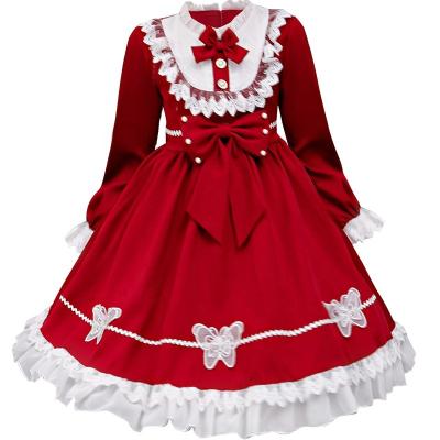 China Washable Autumn winter embroidery casual long sleeve western style Lolita girls of 3-14 years flower wedding lovely dress for party for sale