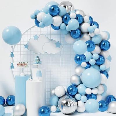 China Metallic Silver White Blue Latex Balloons Garland Arch Kit With Strip Luxury Blue Balloon For Baby Shower Party Decoration for sale