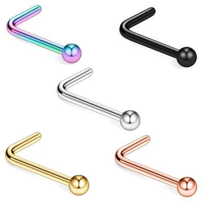 China Punk Stainless Steel L Shape Septum Nose Pins Body Piercing Jewelry With Zircon Crystal Nose Stud for sale