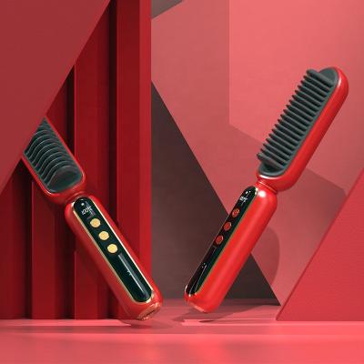 China Beautiful Portable Hair Straightener Comb Beard Straightening Brush Cepillo Alisador Hair Brush Portable Electric Straight Comb Home Hairbrush for sale