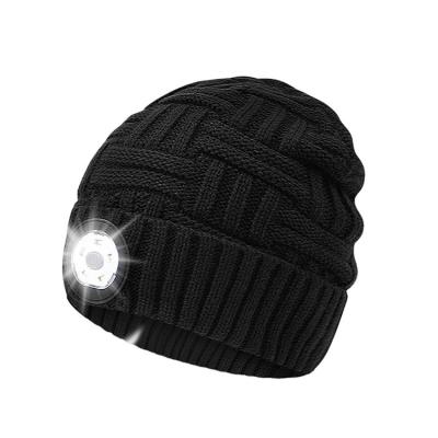 China JOINT Winter Christmas Hats Party Pompom Kids Printed Warm Knitted Cap Women Christmas Gift LED Light Up Hat for sale