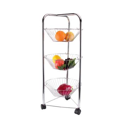 China Sustainable Mesh Cart 3 Tier Fruit Basket Kitchen Vegetable Storage Chrome Plated Cart for sale