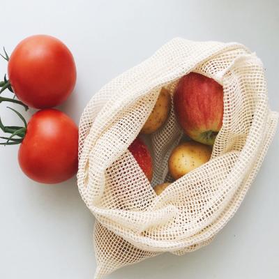 China Eco-Friendly Mesh Bags Cotton Organic Net Bag Drawstring Bag Reusable Fruit Mesh Bags for sale