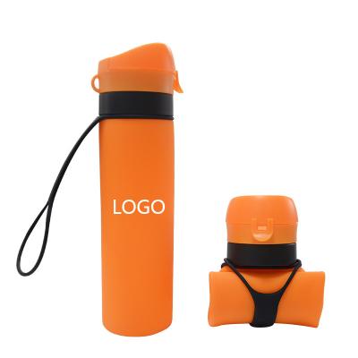 China Custom Logo Portable Sport Bottle 600ml -750ml Silicone Collapsible Water Bottle / Sports Bottle With Big Mouth for sale