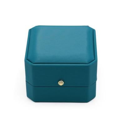 China Hot Sale Leather Blue Luxury Custom Logo PU Lake Travel Jewelry Portable Ring Packaging Box for sale