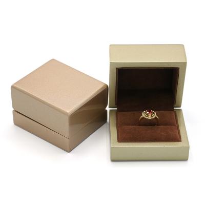 China Champagne Gold and Rose Gold Surface Wedding Ring Wooden Shiny Wooden Box Jewelry Packaging with Velvet Inner for sale