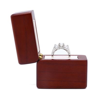 China Custom Wooden Engagement Wooden Ring Box Small Slim Flat Ring Display Case simple for sale