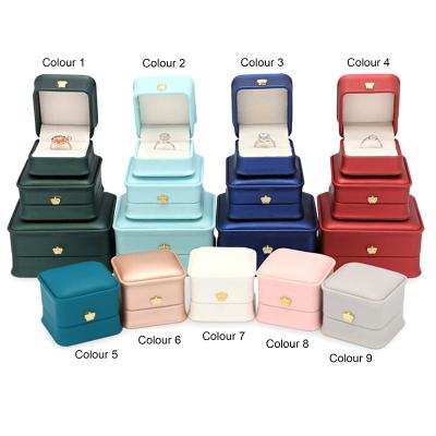 China PU Leather Ring Boxes Jewelery Packaging LOGO Custom Mini Engagement Wedding Jewelry Package Wholesale for sale