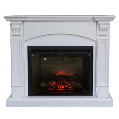 China Durable Classic Solid Wood Carved 50 Inch White Electric Fireplace for sale