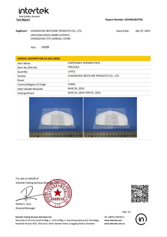 BPA BPS Free Test Report - Changzhou Bestcare Products Co., Ltd.