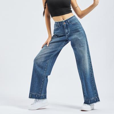 China QUICK DRY Vintage Mid Waist Cotton Women Cotton Wash Wide Leg Jeans for sale