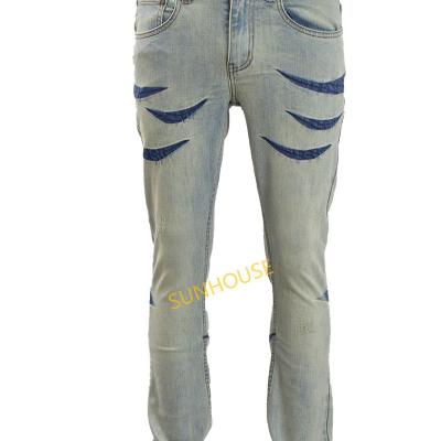 China SUNHOUSE Breathable Stretch Flared Jeans Collage Print Wash for sale