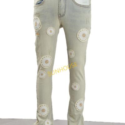 China SUNHOUSE Skinny Flare Mens Breathable Jeans Chapter Decal for sale