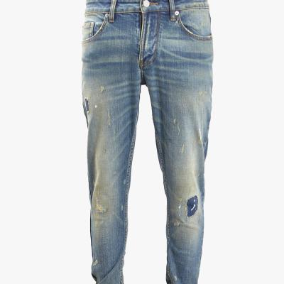 China SUNHOUSE Breathable Blue Ripped Patch Jeans Splatter-ink Skinny Leg Jeans for sale