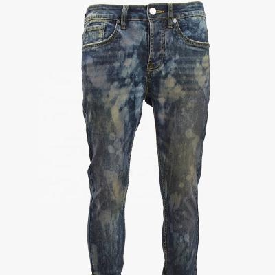 China SUNHOUSE Breathable Deep Blue Floral Wash Heavy Duty Craft Jeans For Men With Narrow Leg Stretch for sale