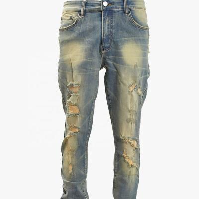 China SUNHOUSE Breathable Blue Backwash Ripped Jeans With Narrow Leg Stretch for sale