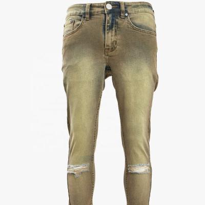 China New Breathable SUNHOUSE 23 Wash Yellow Ripped Narrow Leg Jeans for sale