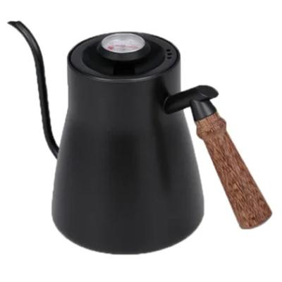 China Sustainable Temperature Measuring Hand Pour Coffee Maker 304 Stainless Steel Wooden Handle Coffee Maker for sale