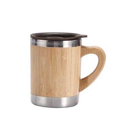 China Sustainable 304 Stainless Steel Border Bamboo Cups With Double Handle Portable Bamboo Cup Mug Available for sale