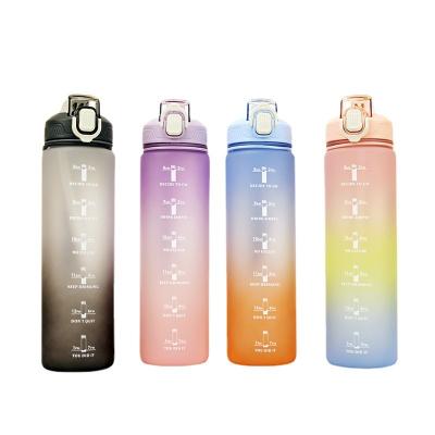 China Large Capacity 1000ml Sports Minimalist Gradient Frosted Water Bottle High Face Fitness Cup Plastic Portable Space Cup for sale