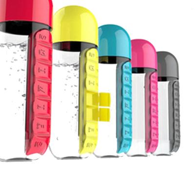 China Viable creative water bottle pill seven-day box Two-in-One water bottle reminder to use water bottle for sale