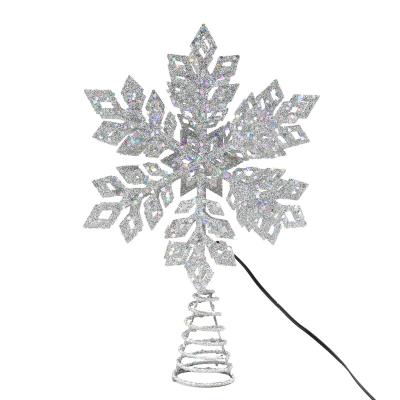 China Amazon Hot Sell Glitter Christmas Tree Ornament Christmas Decoration Star Light Snowflake Tree Top Star Customize for sale