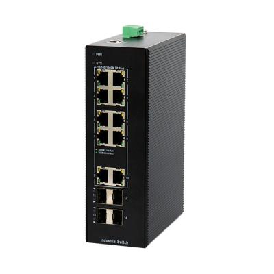 China Industry Industrial Switch 10 GE TX Ports 4 GE SFP Ports New Type Fiber Optic Switches Industrial Grade Managed Switch for sale