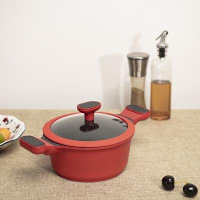 China BESCO Viable Sample Climbing Series 20cm Non Stick Aluminum Casserole Mini Casserole Pot With Newest Red Stay Cool Ergonimic Handle for sale