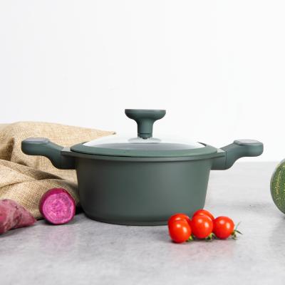 China BESCO Sample Climbing Series 20cm Cast Aluminum Mini Hot Pot Viable Non-Stick Marble Casserole with Tempered Glass Lid Green for sale