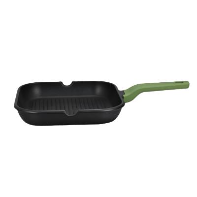 China Sustainable aluminum alloy frying pan with lines at the bottom of the square frying pan with comfortable handle for sale