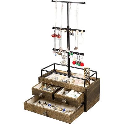 China Modern Elegant Tower Rack Metal Jewelry Organizer and Wooden Base Storage Box - 3 Tier Jewelry Display Rack for sale