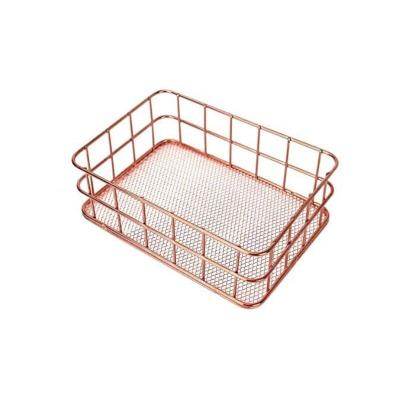 China Viable Desktop Drawer Organizer Rose Gold Wire Basket Metal Mesh Holder for Storage Metal Wire Basket Organizer Storage for sale