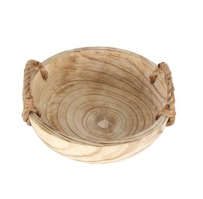 China Pastoral Decorative Wooden Planter Handmade Paulownia Wooden Bowl Flower Pot with Rope Jute Heaving for Indoor or Outdoor Garden Use for sale