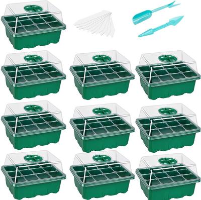 China Eco-Friendly Moisture Adjustable Seedling Trays Seedling Starter 10-Pack Plant Starter Kit (12 Cells Per Tray) with Dome and Base Greenhouse for sale