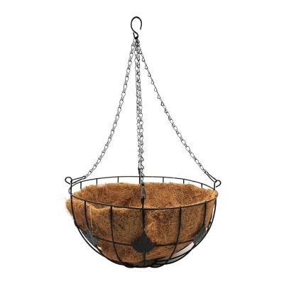 China Eco-friendly Metal Planter Hanging Basket with Cocos Coir Coating Around Wire Plant Holder for Garden Decoration for sale