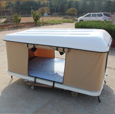 China Canvas Fabric Skylight Camping Tent for Car Roof Beige Hard Shell and Fiberglass Pole for sale