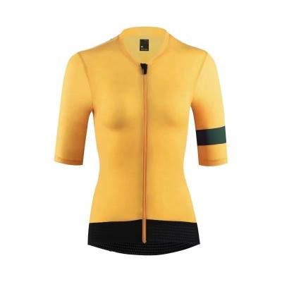 China Breathable OEM Custom Design Cycling Apparel Women Bike Clothes Short Sleeve Cycling Jersey Yellow Bicycle Cycling Uniform for sale