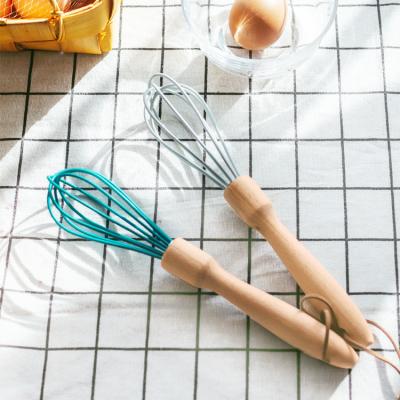 China Viable Small Japanese Style Daily Grocery Kitchen Supplies Household Supply Baking Tools Wooden Handle Egg Beater for sale