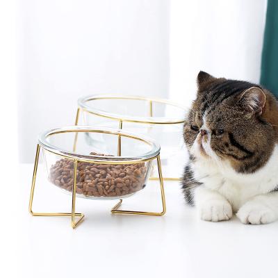 China Cat Viable Bowl Oblique Mouth Tilted Pet Snack Glass Rice Bowl To Protect Cervical High Spine Feet Home Pet Shop for sale