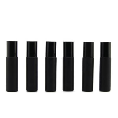 China Wholesale 10ml Cosmetic Matte Custom Color Gemstone Black White Frosted Glass Plastic Roll On Bottle Essential Oil Roller Bottle Designed for sale