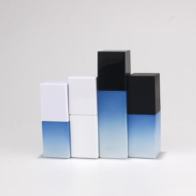 China Cosmetic High Quality Luxury Customize Square 30Ml Frosted White/Black Glass Cosmetic Lotion Base Bottle With Pump Sprayer for sale