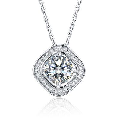 China CLASSIC Sterling Silver Square Halo Pendant Necklace Fine Diamond 925 Moissanite Wholesale Price Jewelry Manufacturer for sale